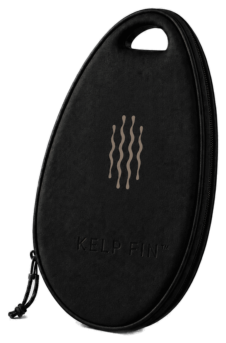 The KELP Fin carry case, moulded to the shape of the Fin, with an embossed Current and a carry handle
